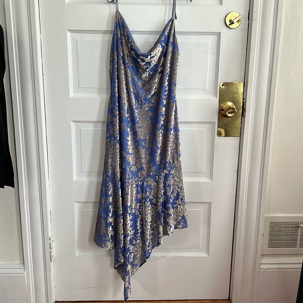 kiss the sky periwinkle blue burnout velvet asymmetrical hem dress